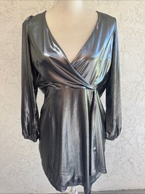 French Connection Silver metallic wrap front detail cocktail formal Dress size 0